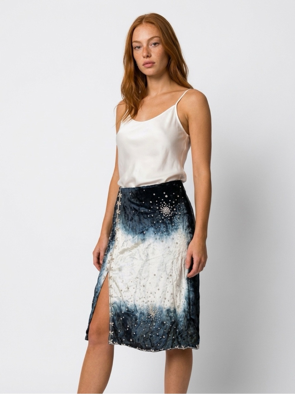 Des phemmes Velvet Ombre Beaded Midi Skirt